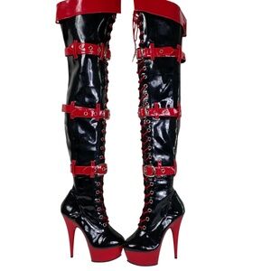 funtasma Medic 6 pleaser boots , red / black ,zip, lace up buckle